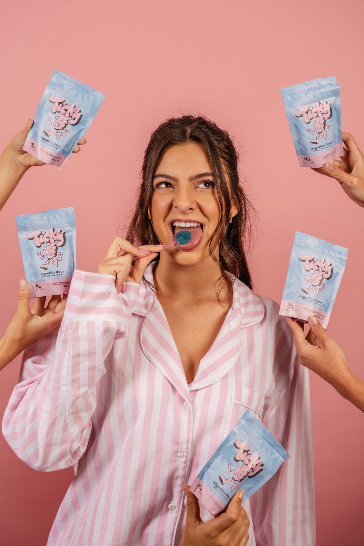 Pirulito Zero Açúcar - Sabor Algodão Doce - Pack 4 Pouches (16 Unidades)